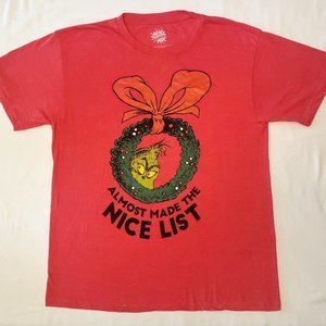 Men's THE GRINCH "Almost Made The Nice List" Red Christmas T-shirt. Sz. Large